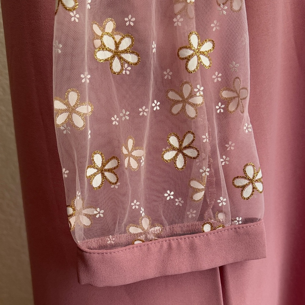 Mauve Pink Floral Mesh Sleeve Shift Dress - Picture 3 of 7